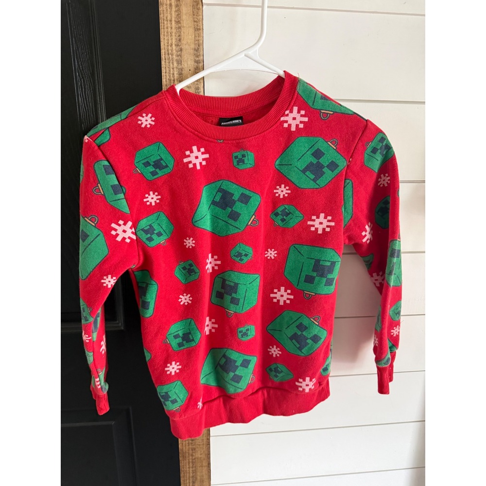 Minecraft Kids Red Creeper Holiday Snowflake Sweatshirt Gamer Christmas Small SM